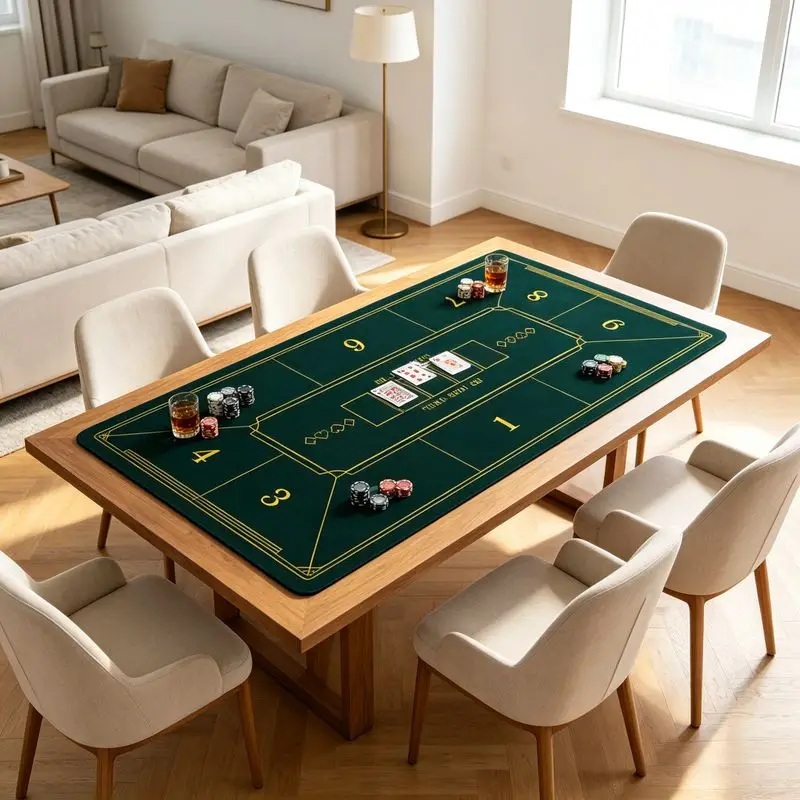 VIKAMA Roulette Poker Table Mat Classic Green Gold Line Print Non‑Slip Foldable Game Tabletop Pad for Home Party Decor
