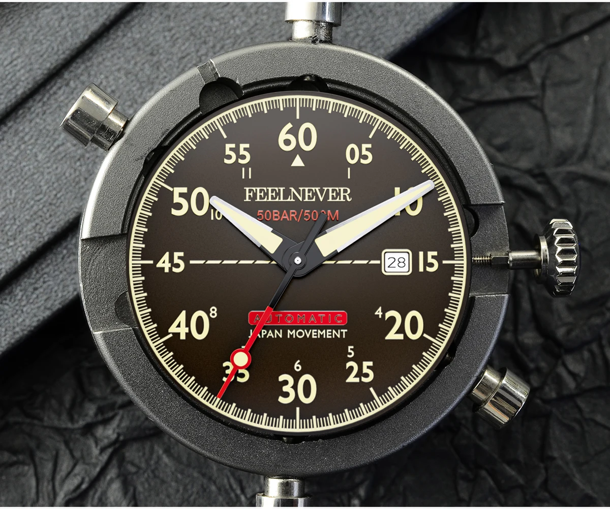 FeelNever Fashion Casual Mechanical Man Watch Waterproof Luminous Nylon Strap Japan Automatic Movement Sapphire Crystal Clock+Bo view 4