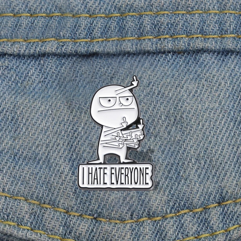 I Hate Everyone Enamel Pins Custom Stickman Middle Finger Brooches Lapel Badges Cartoon Funny Jewelry Gift for Kids Friends