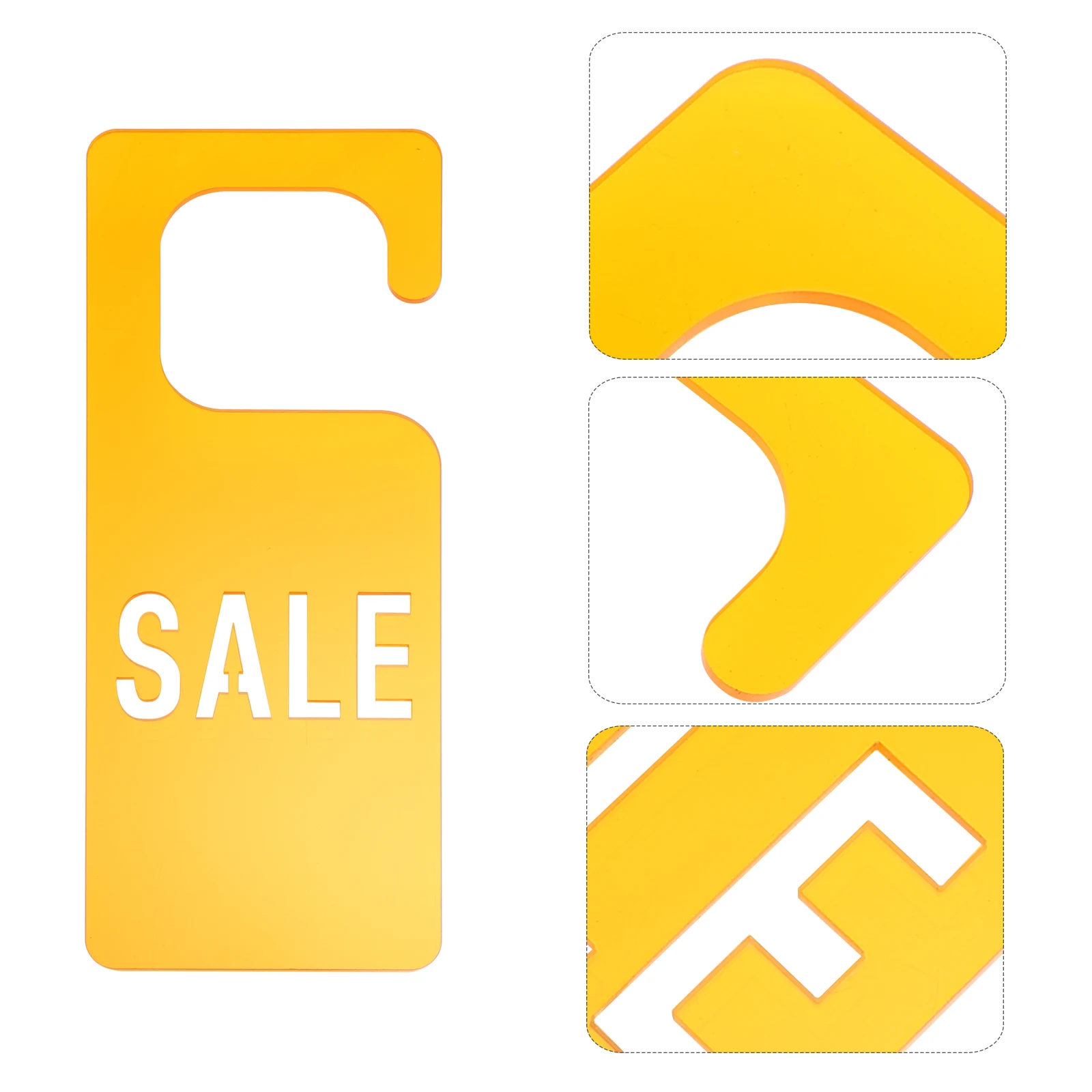 

Tough Acrylic Hanging Card Simple Design Orange Transparent Tag For Retail Clothing Shops