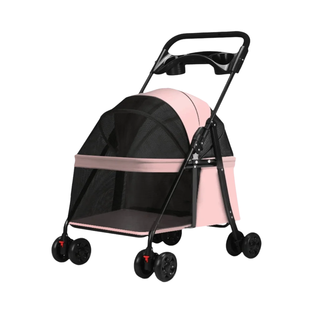 Smooth-Rolling Foldable Pet Stroller 4 Wheels Steel Frame Pet Trolley Carrier Compact Large Capacity Pet Push Cart City Walks