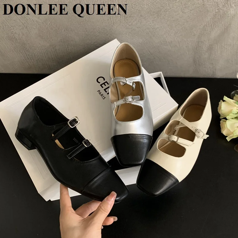 Retro Round Toe Mixed Color Flats Shoes Women Fashion Mary Jane Ballet Luxury Brand Shoes French Ballerinas Autumn Loafers Mujer