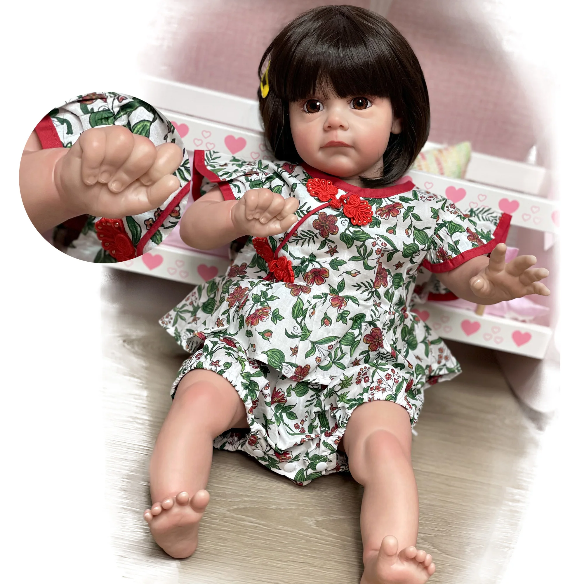 Bebe Reborn 50CM Maggie Handmade Painted Dolls With Wig Brown Hair Soft Touch Body Reborn Baby Doll Pеборн Bebê Reborn Kукла