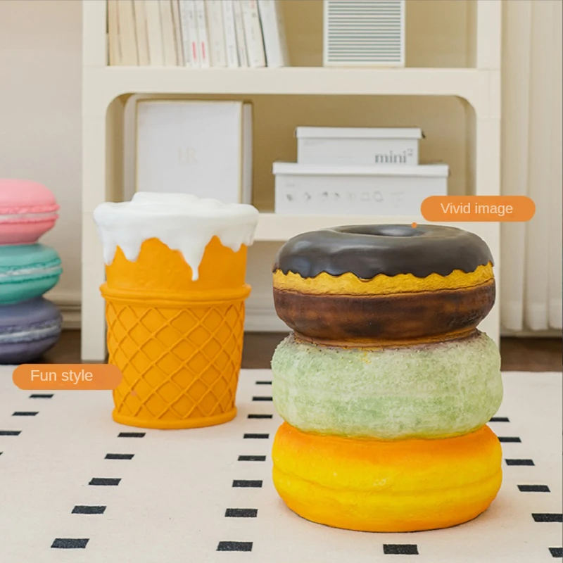 Nordic Creative Food Low Ottoman Household Ins Corn Ice Cream Donut Round Stool Small Apartment Sweet Cone Shoe Changing Stool