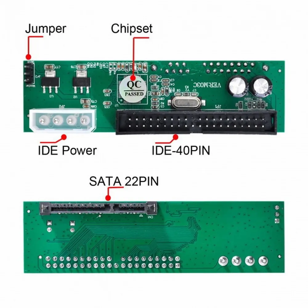 SATA IDE Adapter SATA 22pin to IDE/PATA 40Pin Motherboard Converter PCBA for Desktop &  3.5" Hard Disk Drive