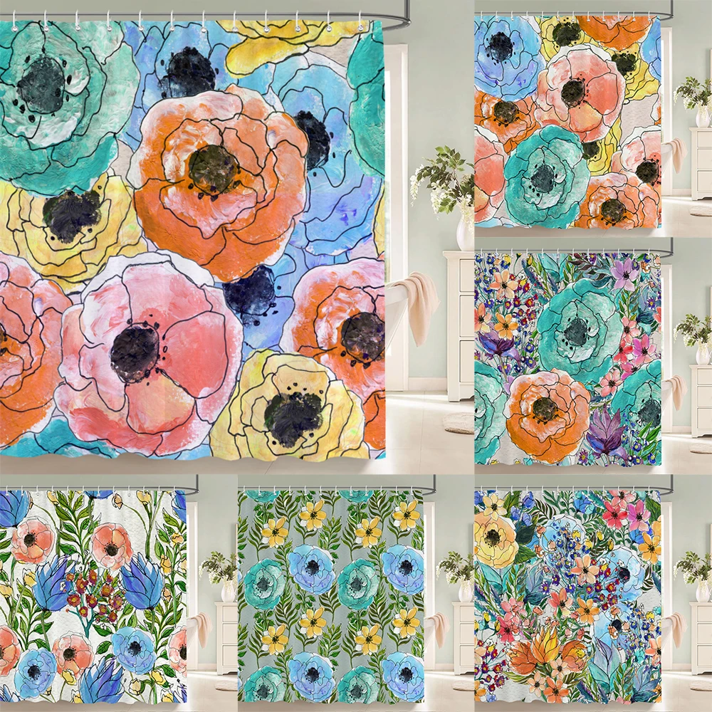 

Beautiful Flower Shower Curtains Watercolor Flowers Floral Home Decoration Curtain for Bathroom Polyester Fabric Bath Curtain