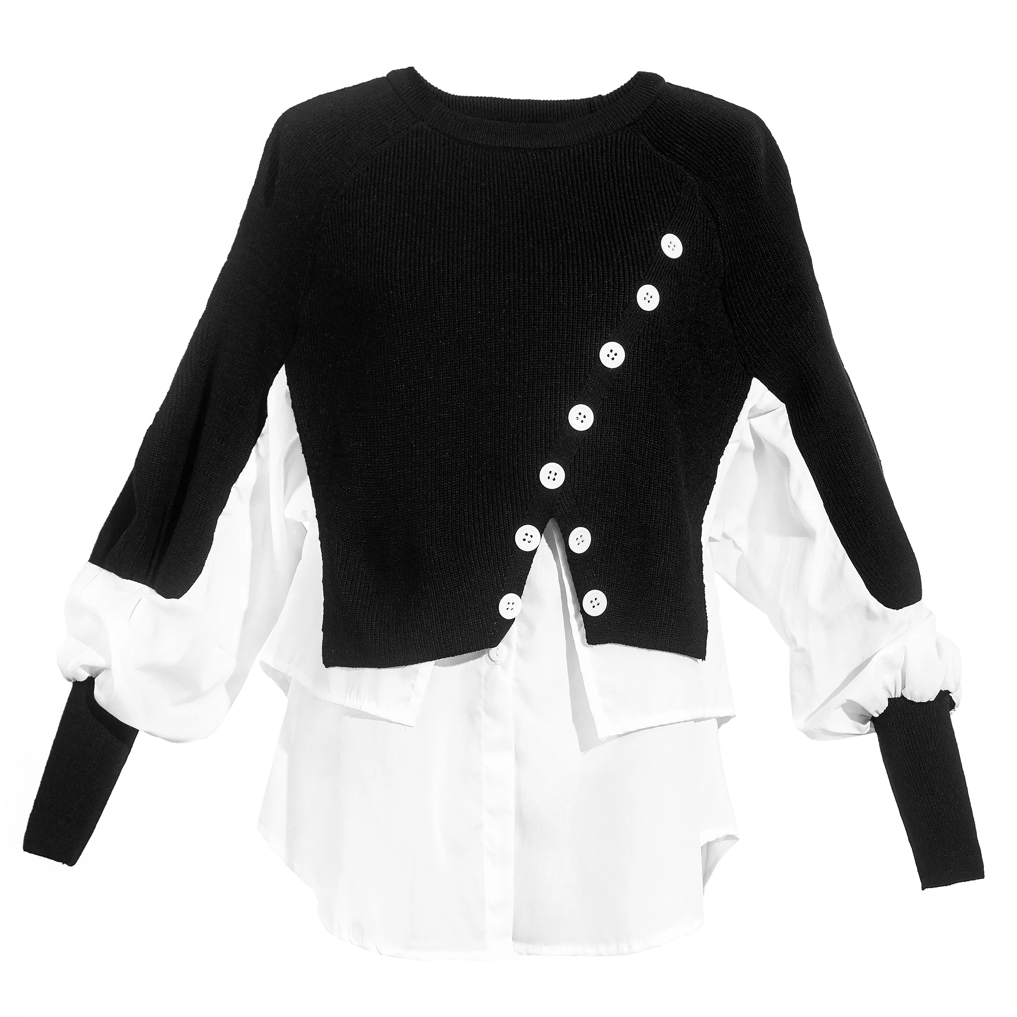 CHCH Women's New Autumn Fashion Splicing Design Ladies Long Sleeve Hoodie Irregular Hemline Design Elegant Female Causal Blouses