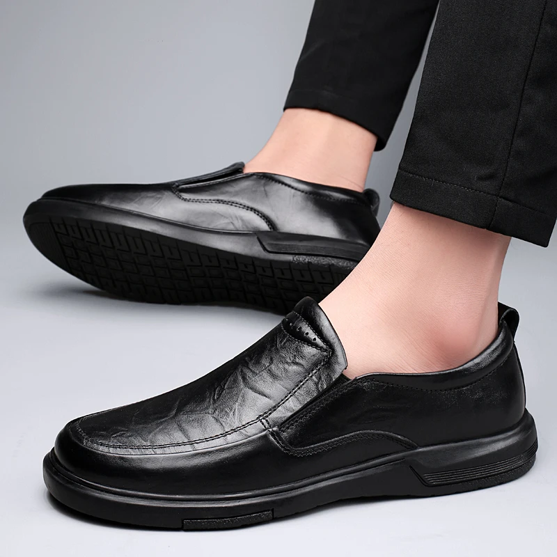 Slip-on Soft Sole Genuine Leather Men's Business Casual Shoes Summer Men Shoes Handmade Natural Cow Leather Men Driving Loafers