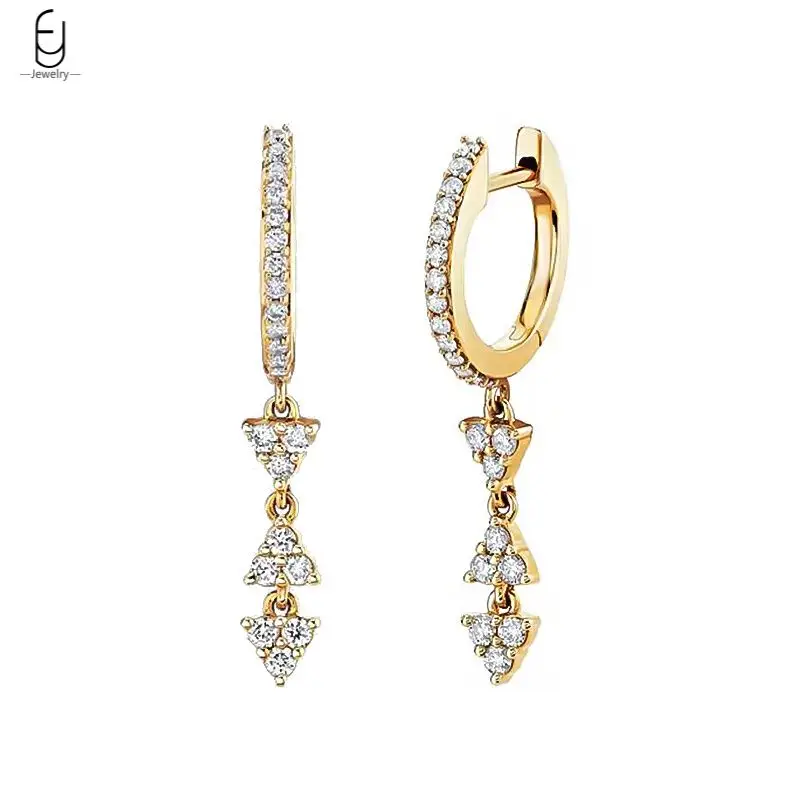 

925 Sterling Silver Ear Needle Fashion Triangle Long Pendant Earrings For Women Pave Shiny Zircon Hoop Earrings Luxury Jewelry