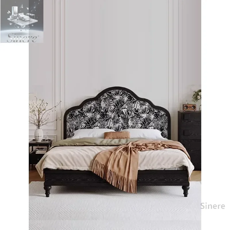 

French retro solid wood soft bag bed 1.5 meters American master bedroom home 1.8 double bed oak black wedding bed
