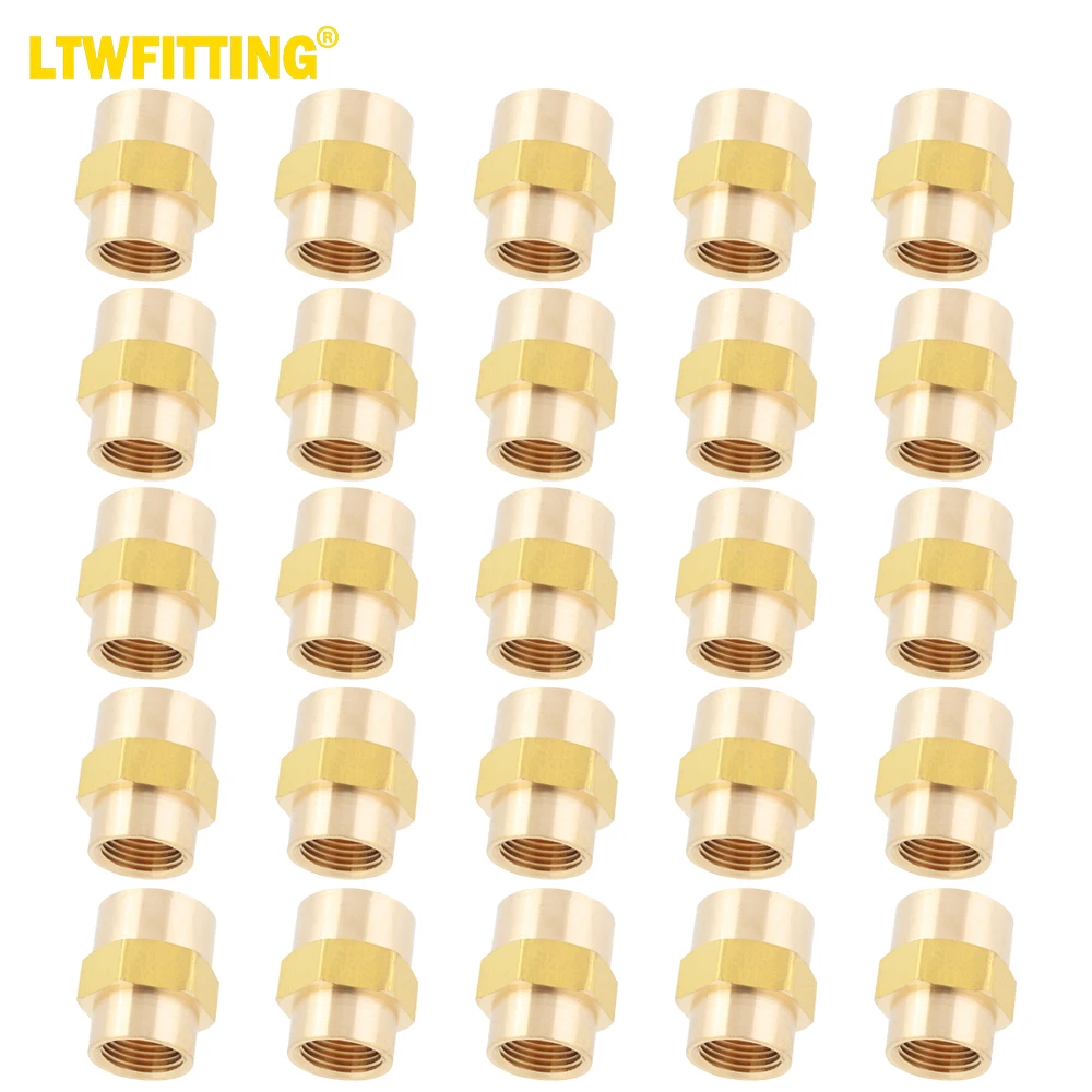 LTWFITTING Brass Pipe Fitting 1/2-Inch x 3/8-Inch Female NPT Reducing Coupling Water Boat(Pack of 25)