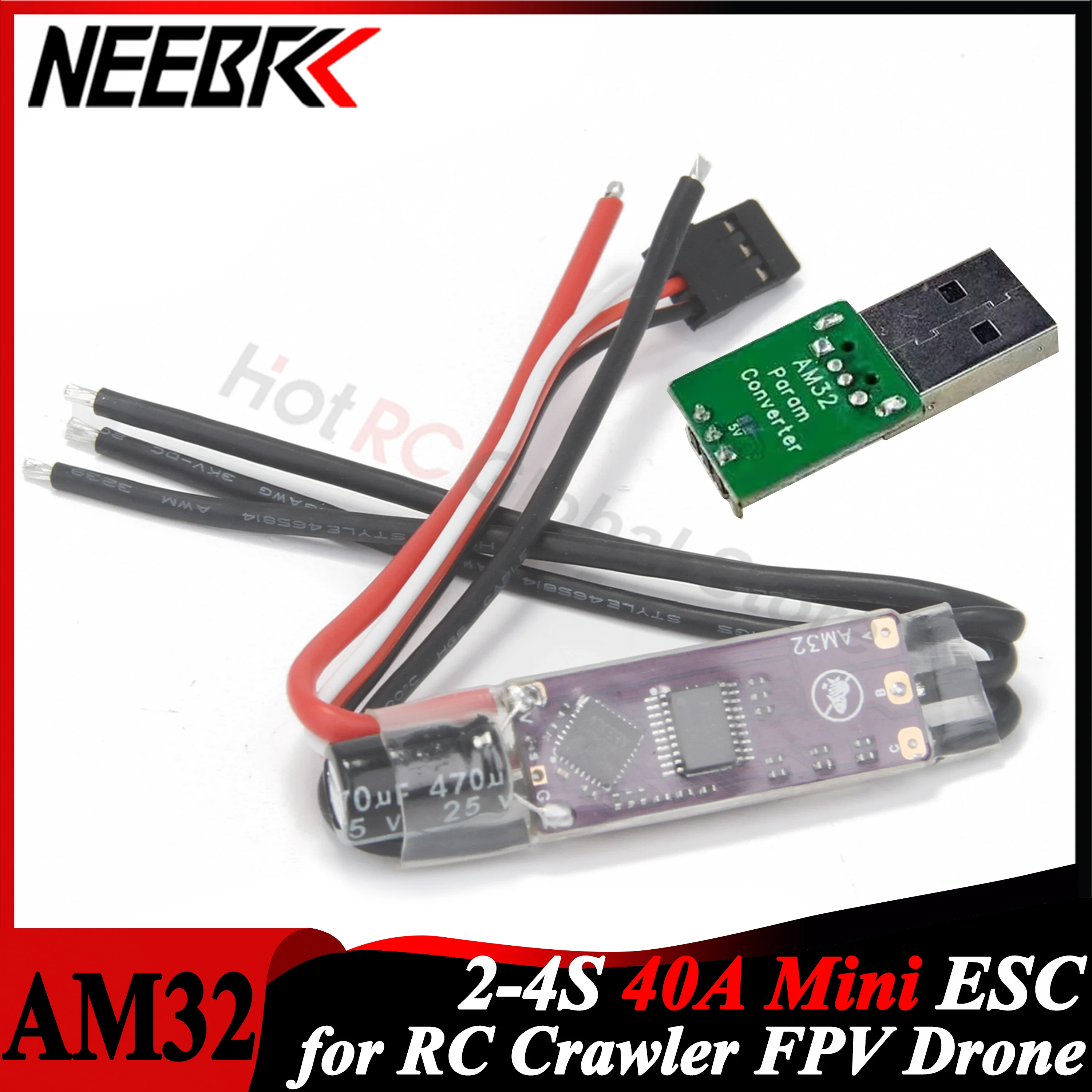 

AM32 2-4S 40A ESC 32-bit Electronic Speed Controller Signal Cable Support PWM/DSHOT/Sine for RC Car Crawler Dron Brushless Motor