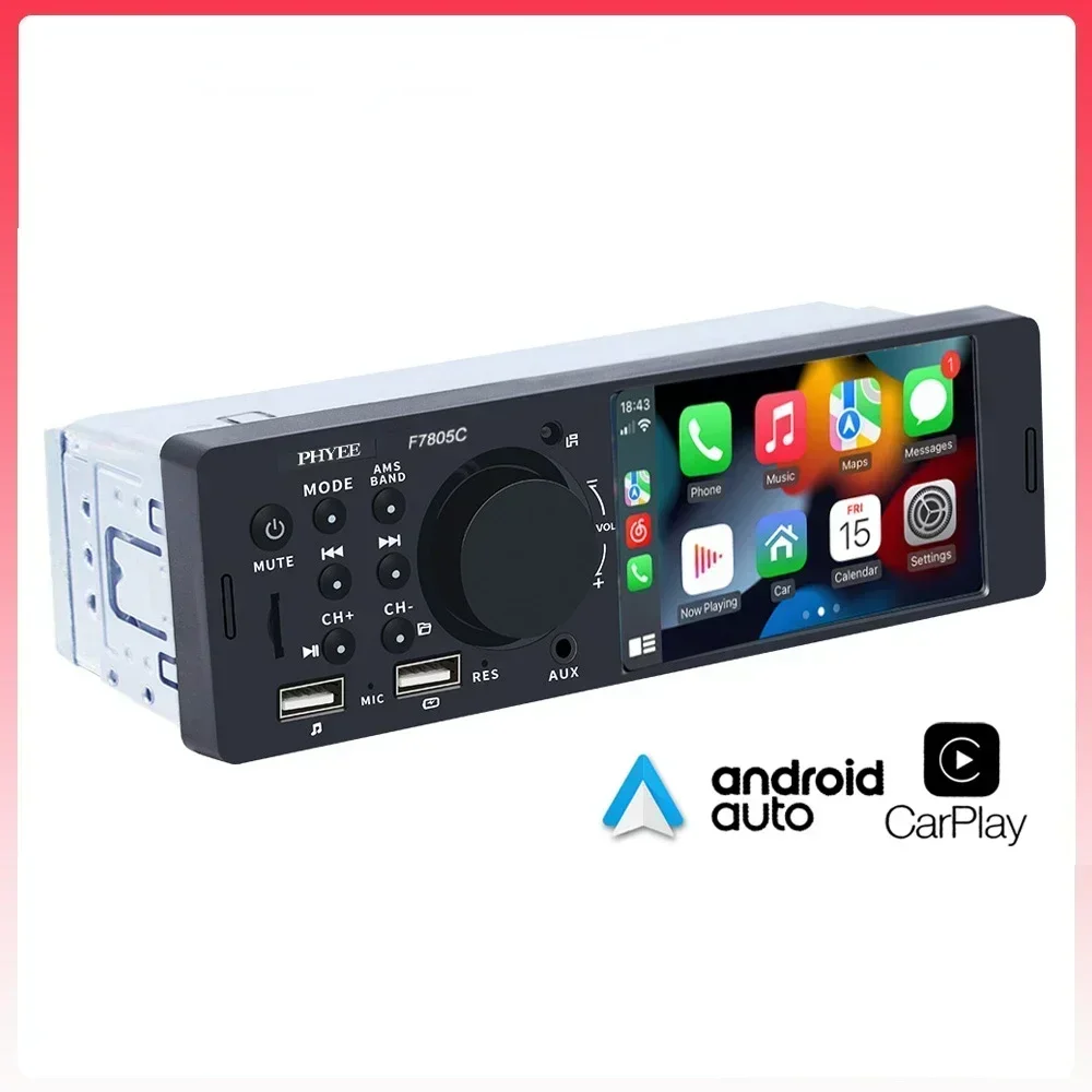 1 Din 4" CarPlay Car Radio Bluetooth Android-Auto MP5 Player Handfree A2DP USB Stereo Audio System Multimedia Head Unit F7805C