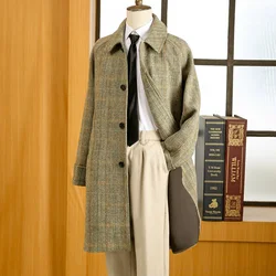 Men's Tweed Balmacaan Coat Houndstooth Pattern Classic Elegant Semi-formal Style Winter Outwear