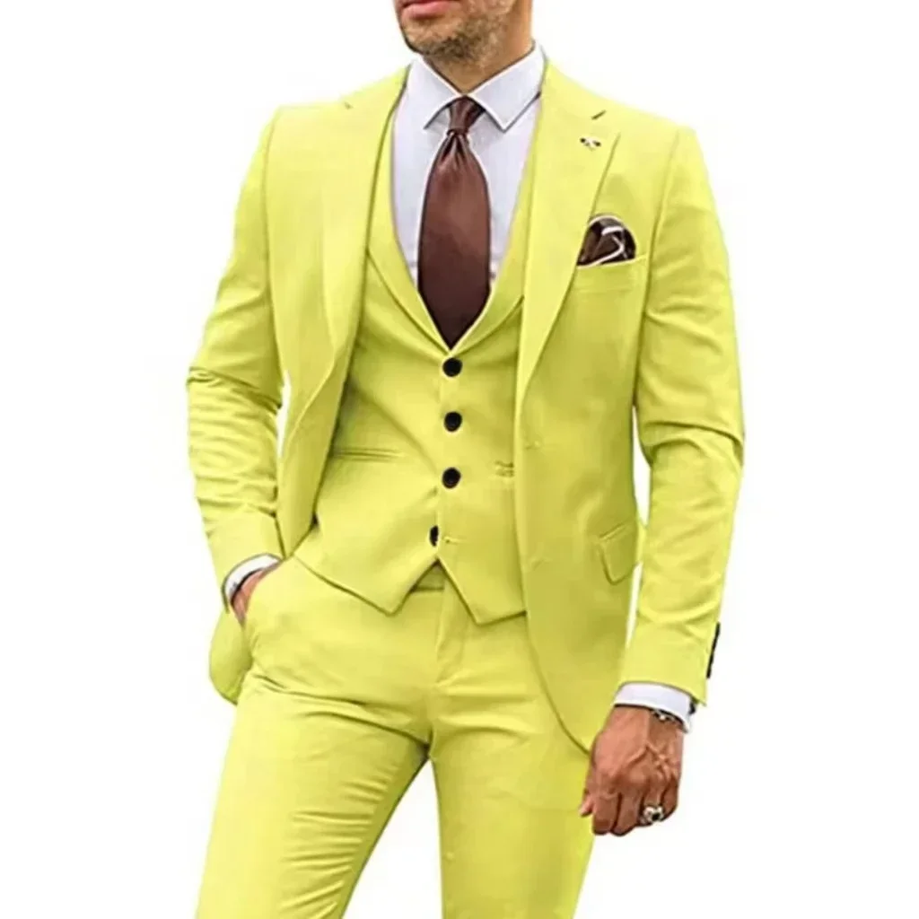 Mens Suit 3 Piece Blazer Jacket Vest Pants Two Button Elegant Slim Fit Business Prom Wedding Suit Tuxedo Set High Quality