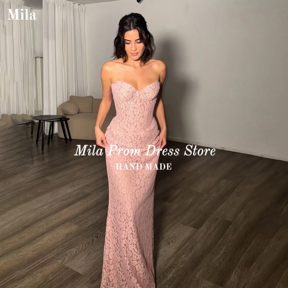 

Mila Customized Mermaid Vestidos De Fiesta Charming Pink Lace Prom Dress V Neck Women's Evening Dresses for Special Occasions