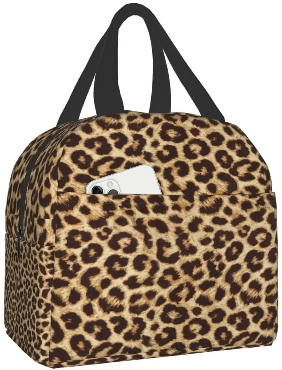 Leopard Print Lunch Bag Insulated Reusable Lunch Box Thermal Tote Bag Container Cooler Bag for Women Men Travel Picnic Beach