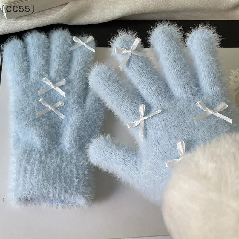 maveraCC55uds1 par de guantes cálidos de invierno con lazo para mujeres y niñas, lindos guantes de Color sólido, mitones resistentes al frío, guantes de montar a prueba de viento, regalos