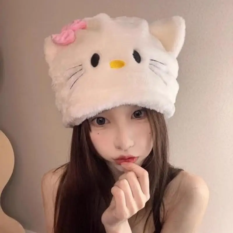 Kawaii Sanrioed Anime Hello Kittys inverno antivento a prova di freddo morbido confortevole fiocco caldo cappello di peluche regalo di compleanno di