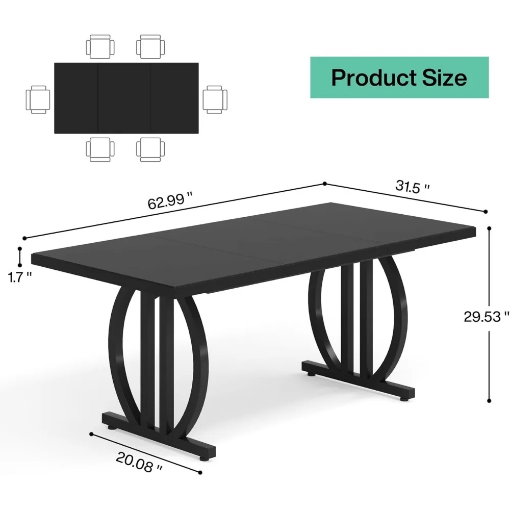 63 Inch Large Rectangular Kitchen Table with Geometric Legs, Unique Dining Table Kitchen and Dining Room Furniture
