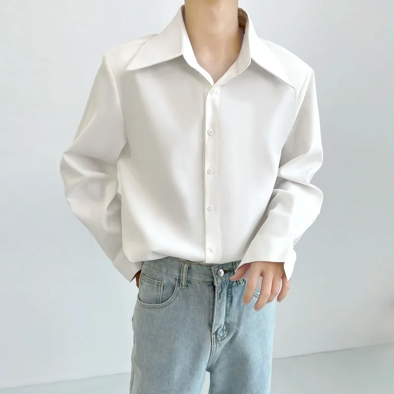 

Высококачественная мужская рубашка с длинными рукавами, красивая корейская рубашка Ins, украшение в виде галстука знаменитостей в Интернете, свободная универсальная однотонная рубашка