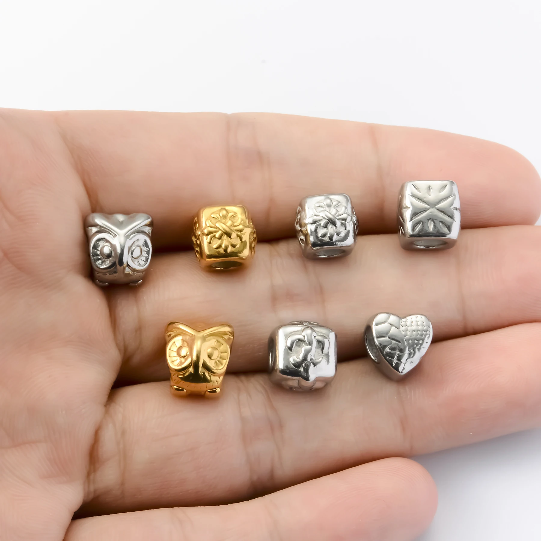 5PCS Stainless Steel Large Hole Square Beads DIY Bracelet Necklace Hang Rope Connectors Accessories for Handmade Jewelry Making