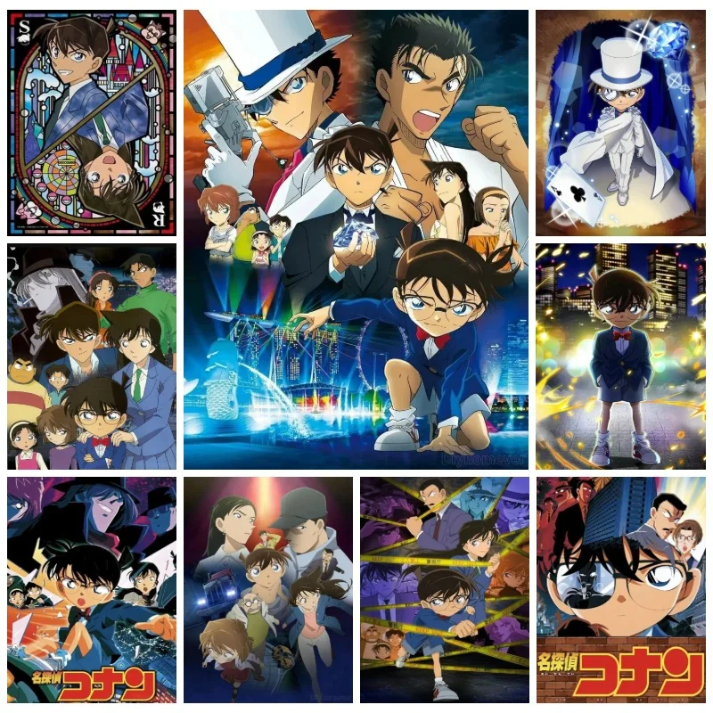Detective Conan Anime 5D Full Round Drill Diamond Painting Kit City Night Mosaic Embroidery Art Home Wall Decor DIY Crafti