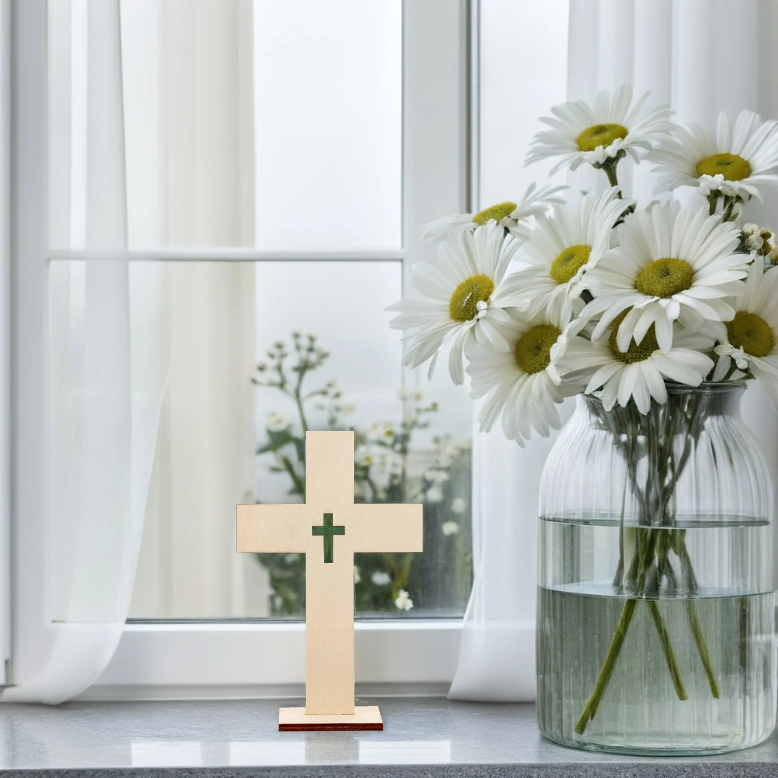 

10pcs Wooden Cross Ornaments Natural Wood Religious Decor Desktop Office Home Bedroom School Decorative Wood Crosses Crafts