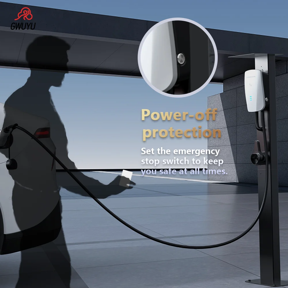 GWUYU JZ80 EV Charging Station 7.6KW 32A 220V 11KW 16A 380V APP Control Swipe Charging Electric Vehicle Car Charger Wallbox