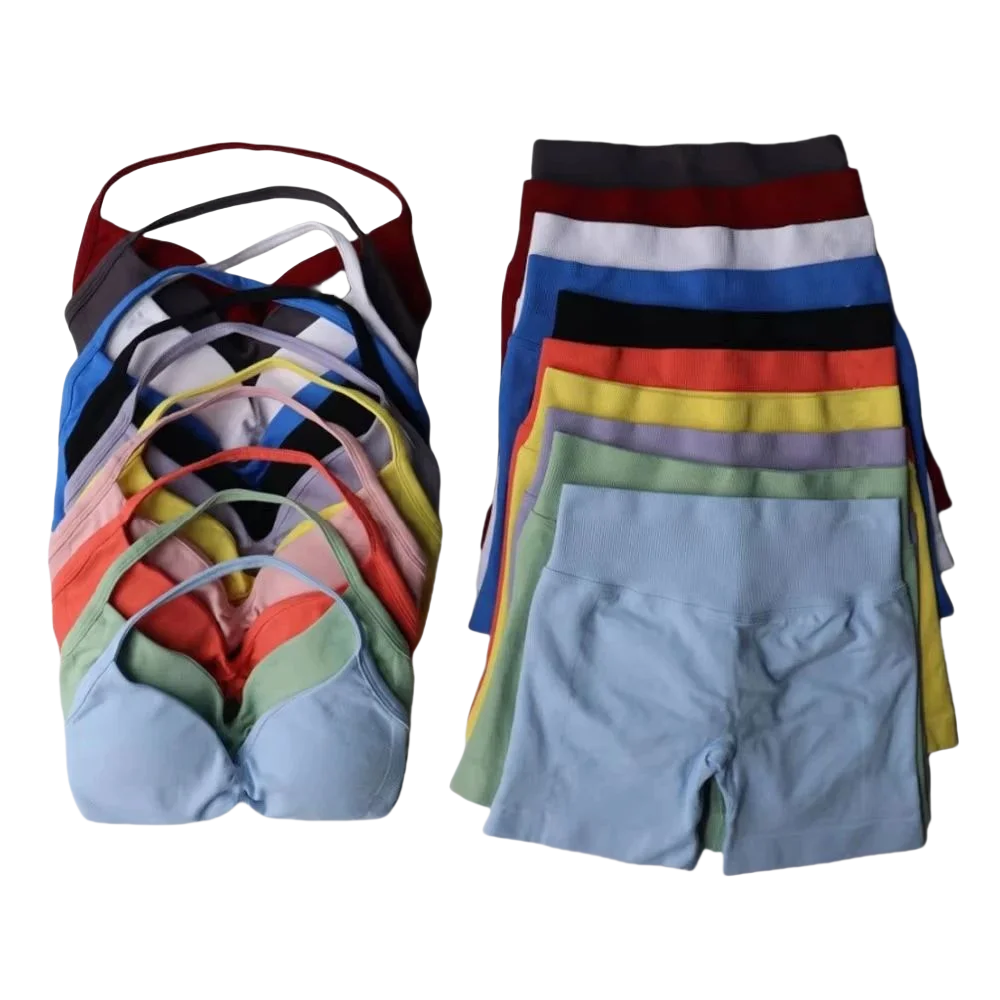 

2 Pcs Tracksuit Women Yoga Set Seamless Strappy Bra&Shorts High Quality Resistance Gym Workout Pilate Dynamic Sport Set