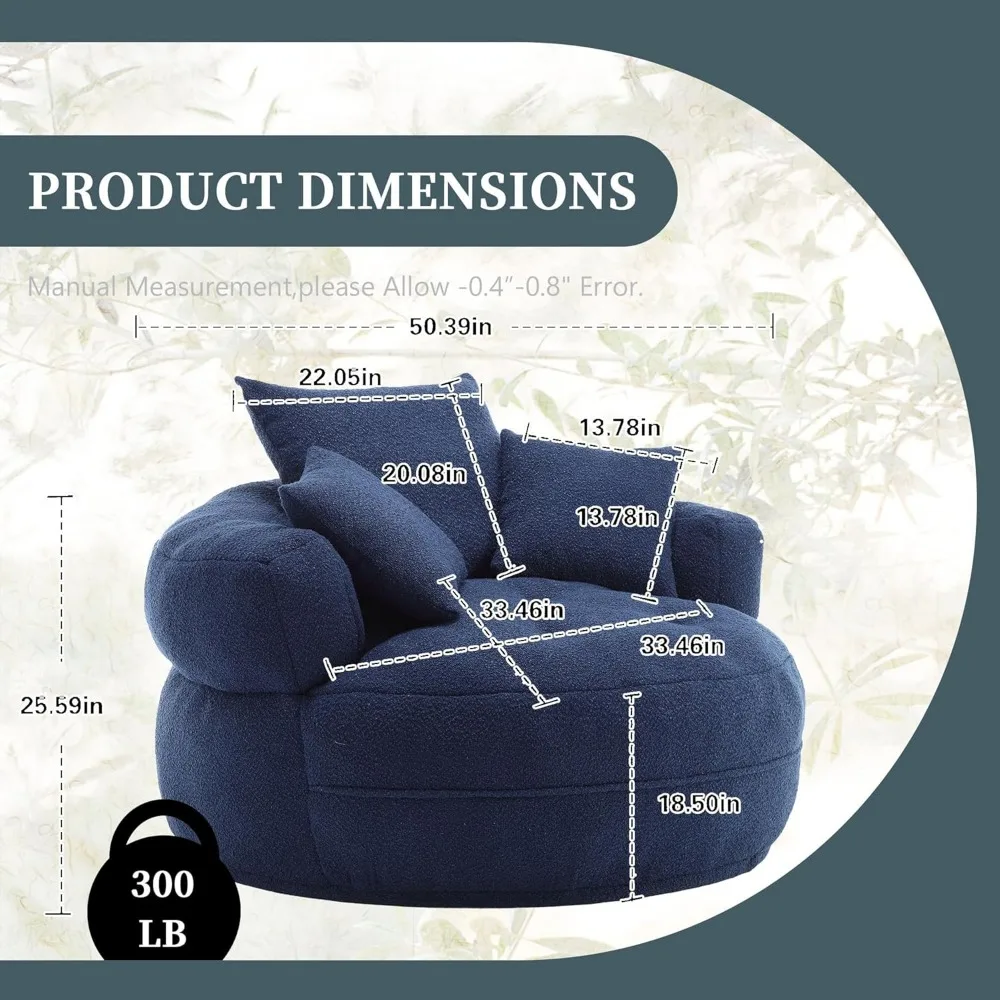 360 Degree Swivel Barrel Accent Chairs, Round Lazy Chair with 3 Pillows, Comfy Armchair for Hotel, Living Room, Bedroom, Navy