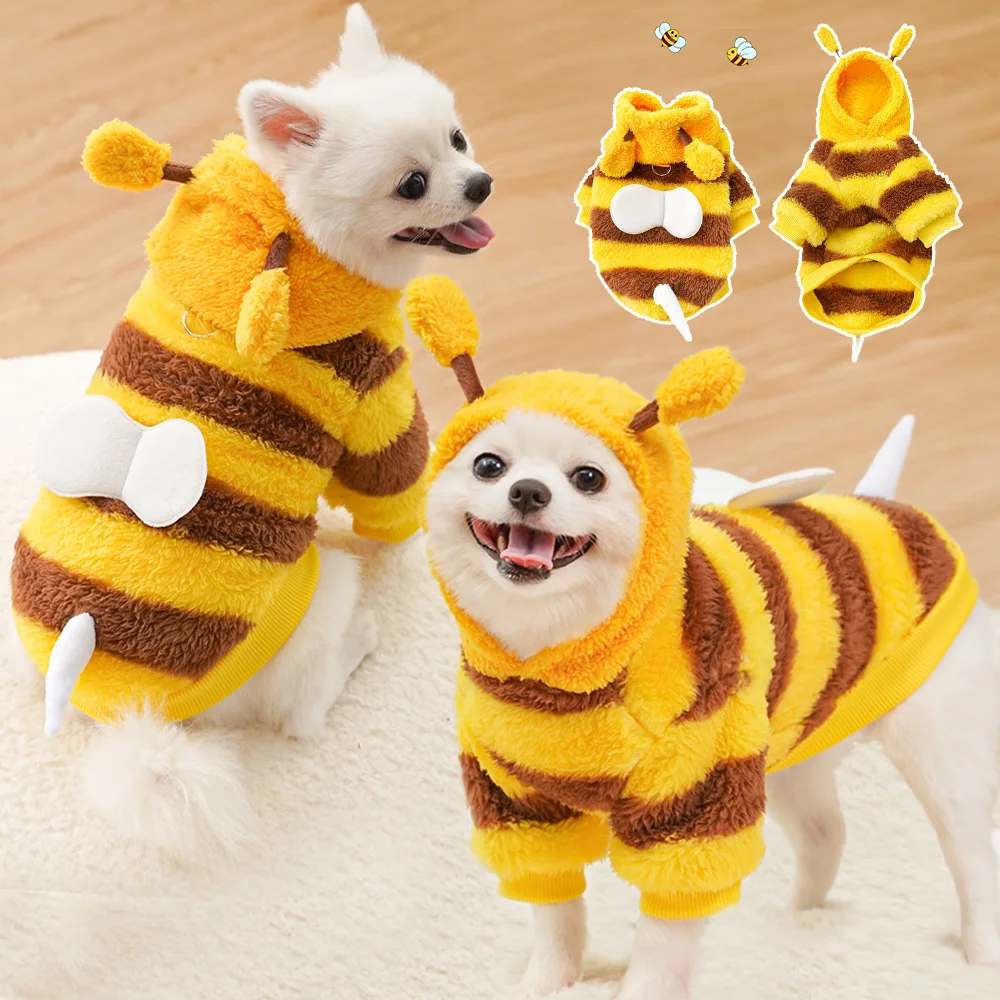 

1.5-10kg Dog Clothes For Autumn And Winter Schnauzer Teddy Small Puppy Cat Pet Hoodie Bee Transformation Suit Dog Clothes