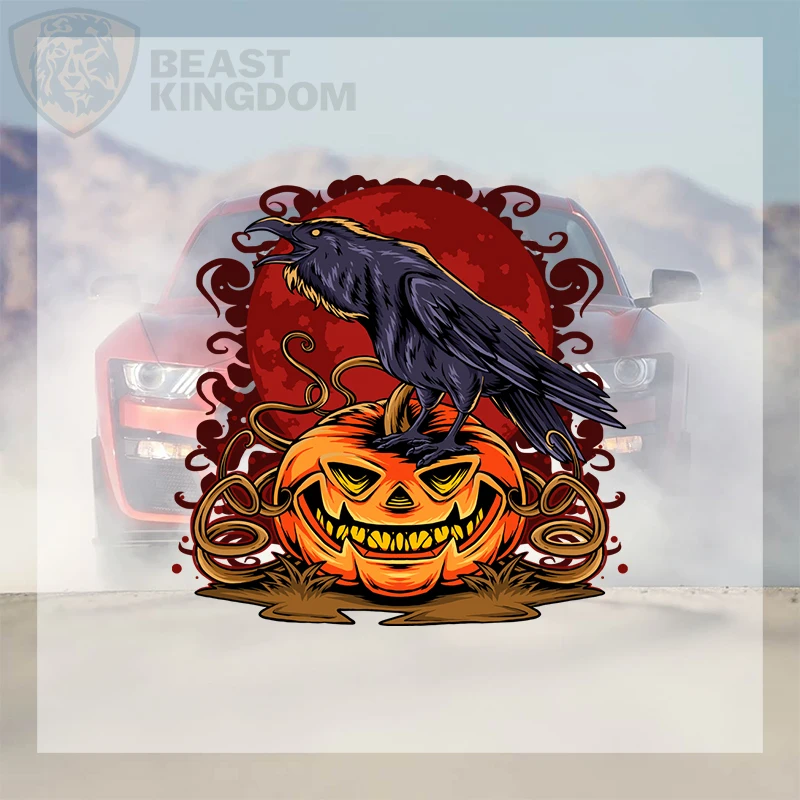 Car Stickers Festive Halloween Raven Pumpkin Vinyl Decal Waterproof Die Cut for Bike Laptop Auto Decor