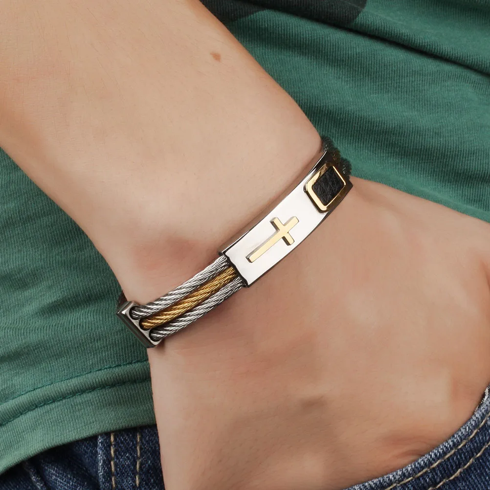 

H made Bracelet Chunky Cross Titanium Steel Metal Wristb Durable Gift Titanium Steel Bracelet Idea Special Occasions