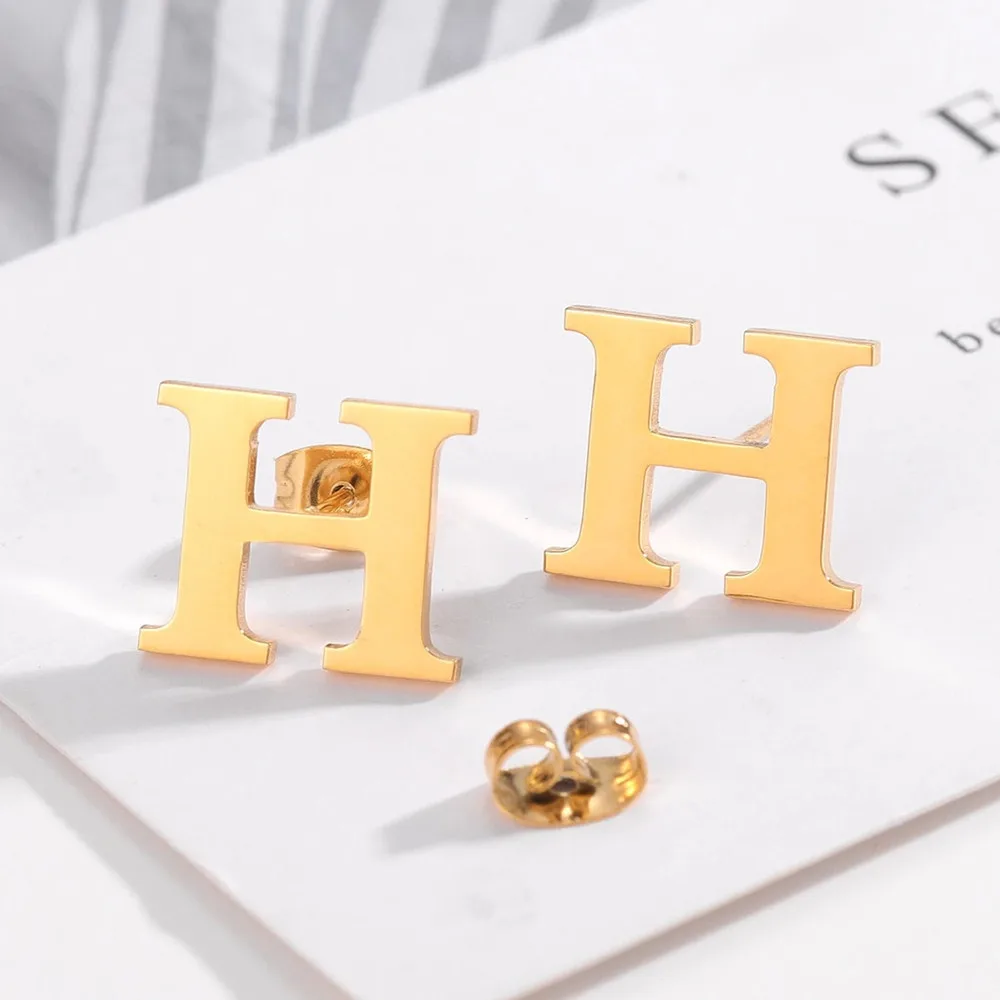 Custom Initial Letter Earrings For Women Personalized Stainless Stee Stud Alphabet Name Boucle D’oreille