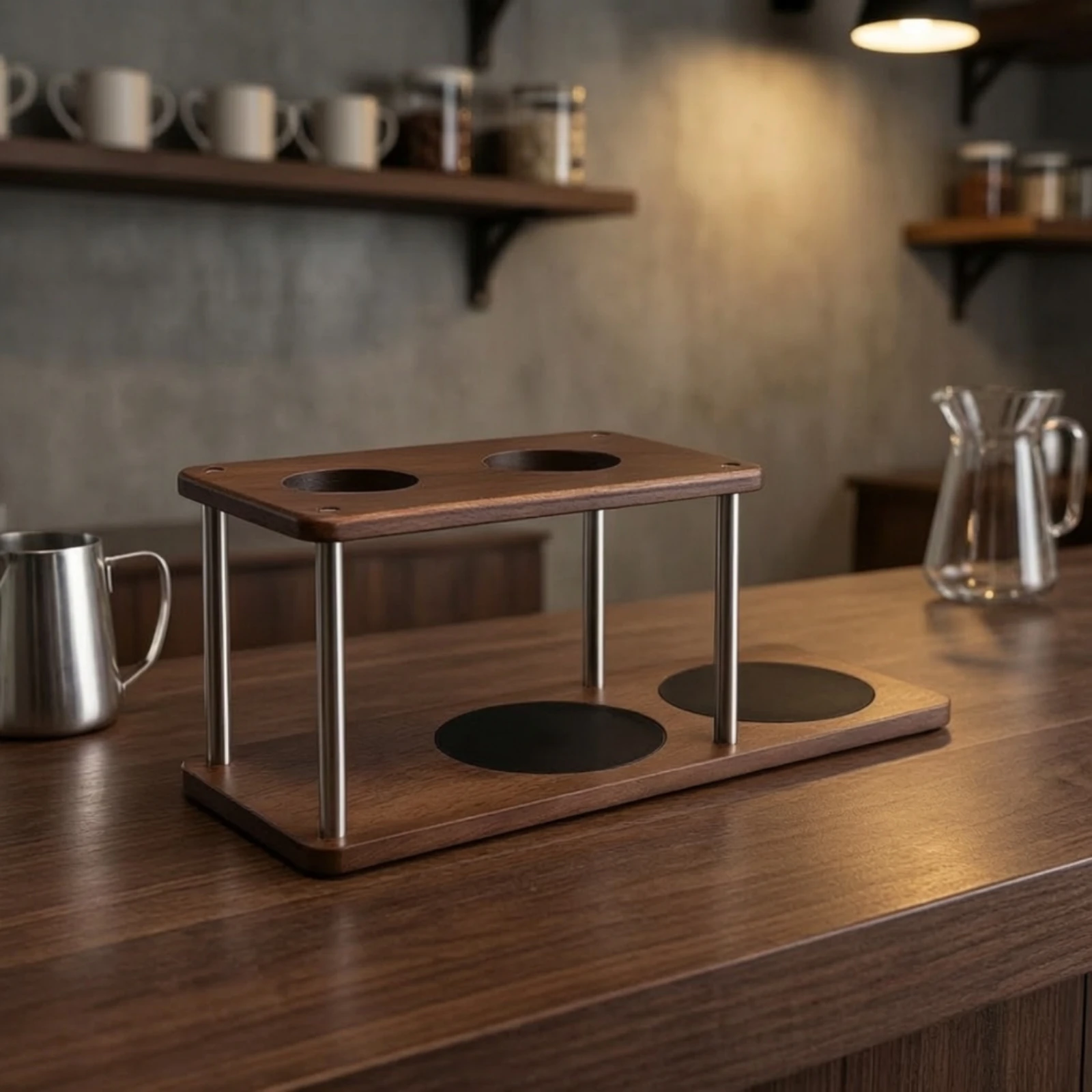 Pour-over Coffee Stand with Silicone Pads Solid Wood Pour over Coffee Stand Storage Rack Heat-Insulating Organizer Compact
