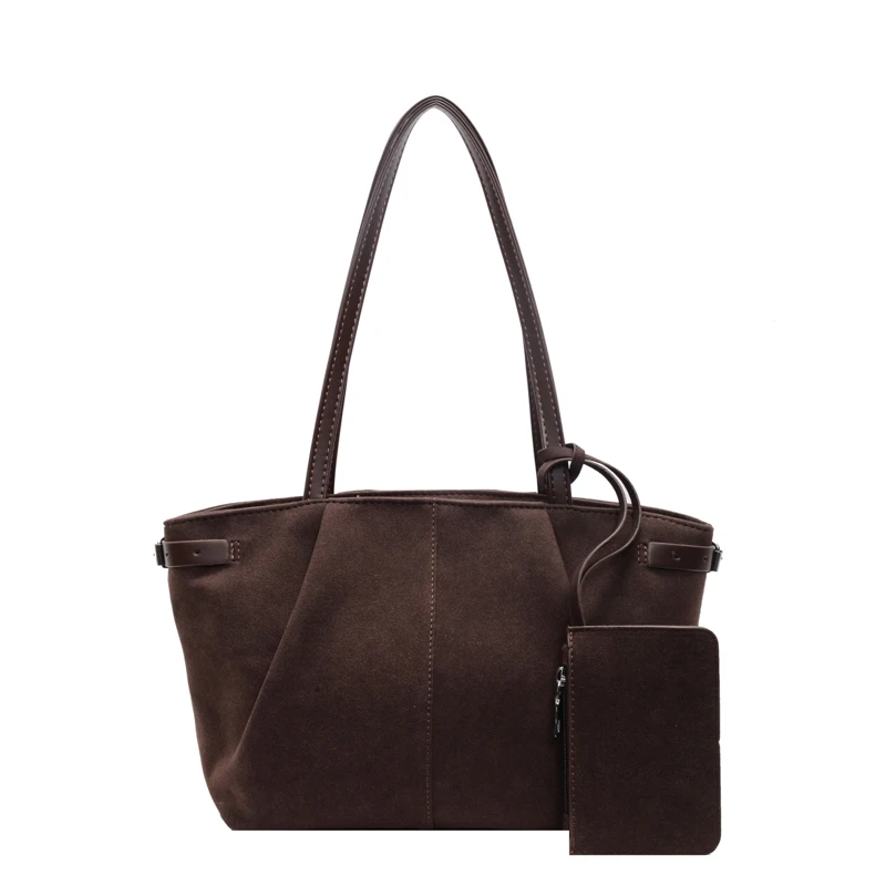 

Women Suede Shoulder Bag with Inner Pocket Underarm Bag with Zipper Handbag Solid Color Satchel Bag for Work Travel