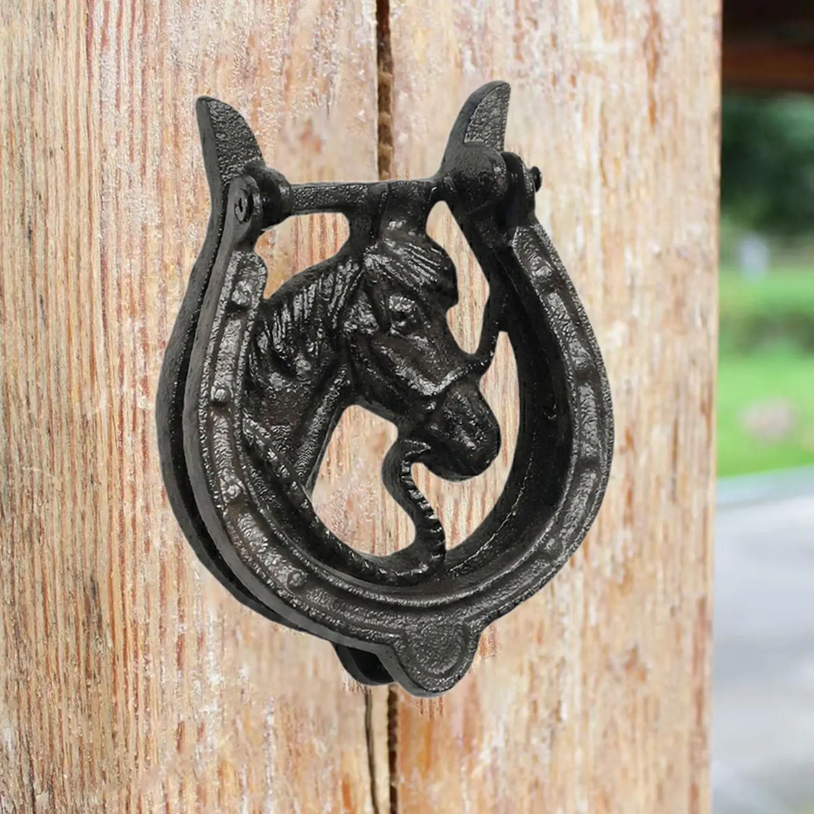 Immagine 3: Battente per Porta a Forma di Testa di Cavallo, Costruzione Classica in Ferro, Ornamenti Robusti per Porta d'Ingresso e Cancello