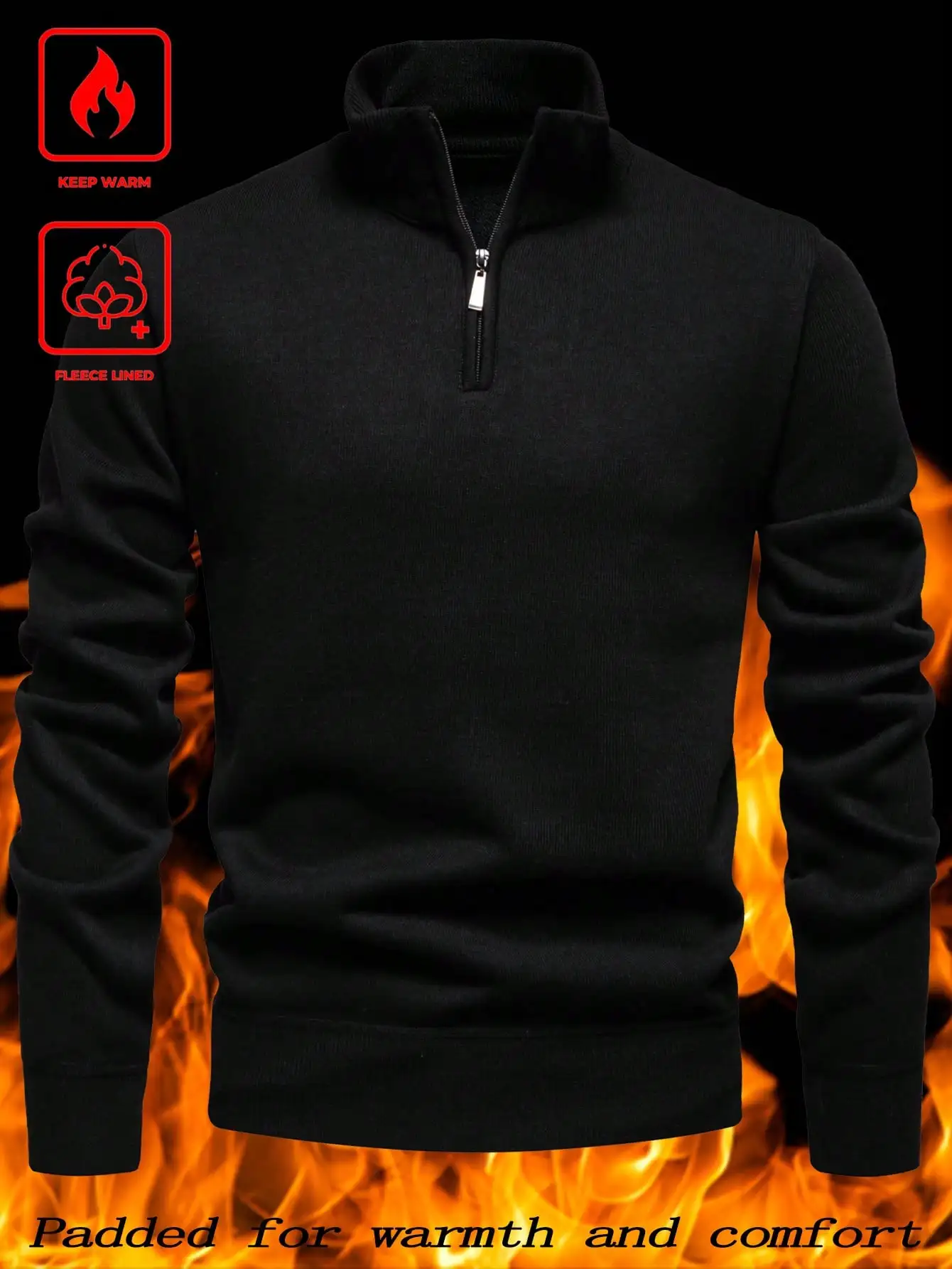

Men's Half-Zip Fleece-Lined Thermal Pullover Sweater for Winter Casual Wear