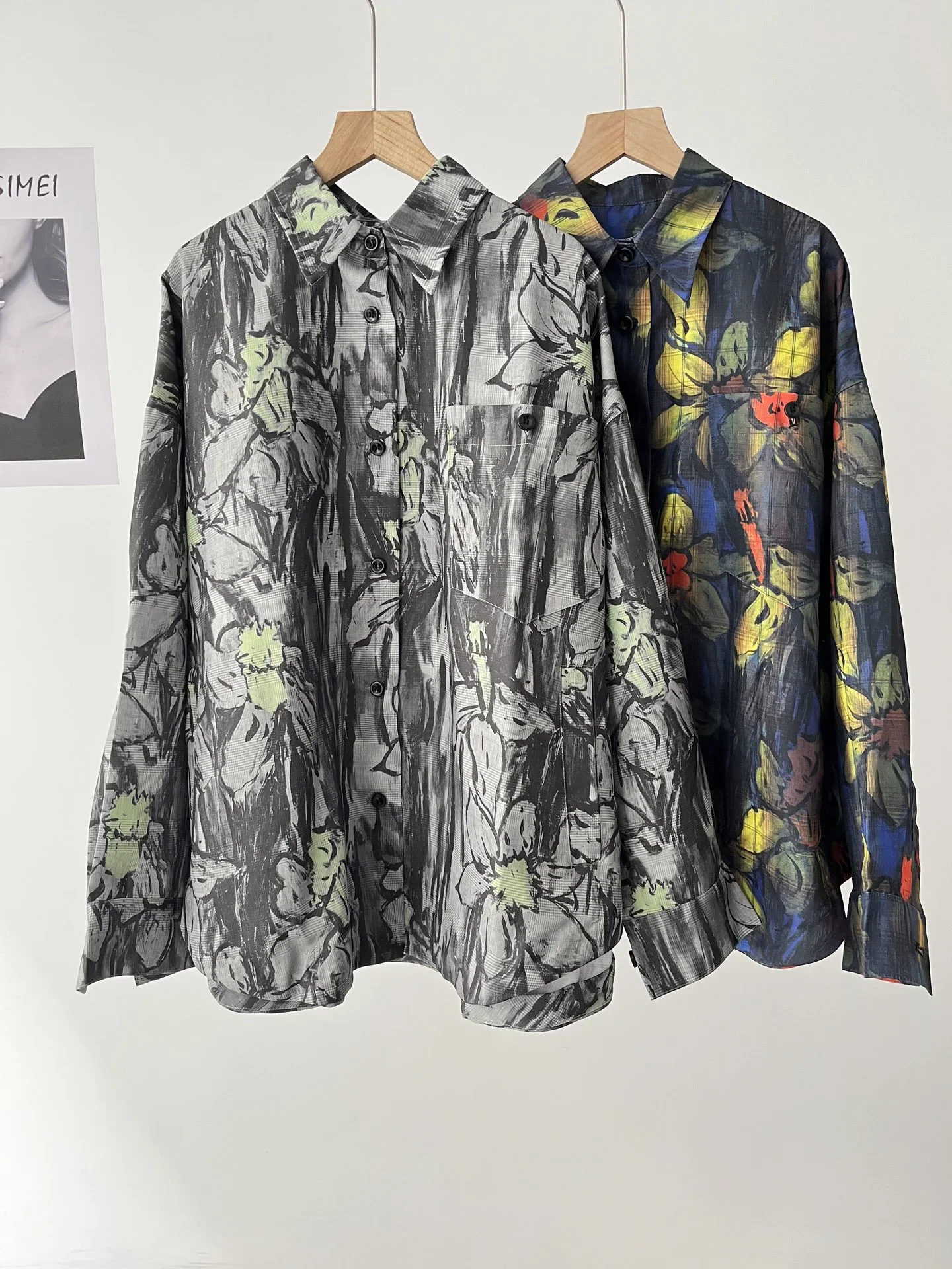 

Spring Contrast Loose Blended Long Sleeve Shirt Female Casual Daffodil Printed Top 99a-0066