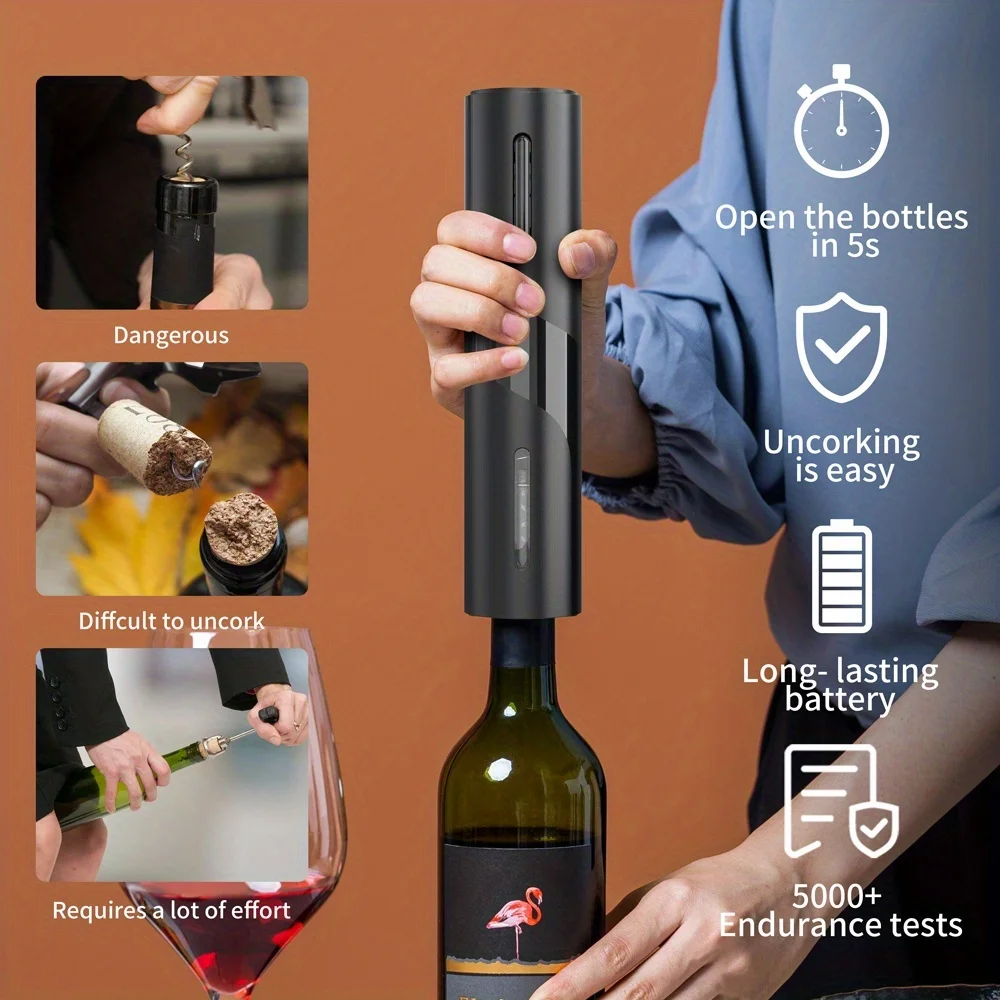 Electric Wine Opener, Battery Operated Wine Bottle Openers with Foil Cutter, One-click Button Corkscrew Remover for Home Kitchen