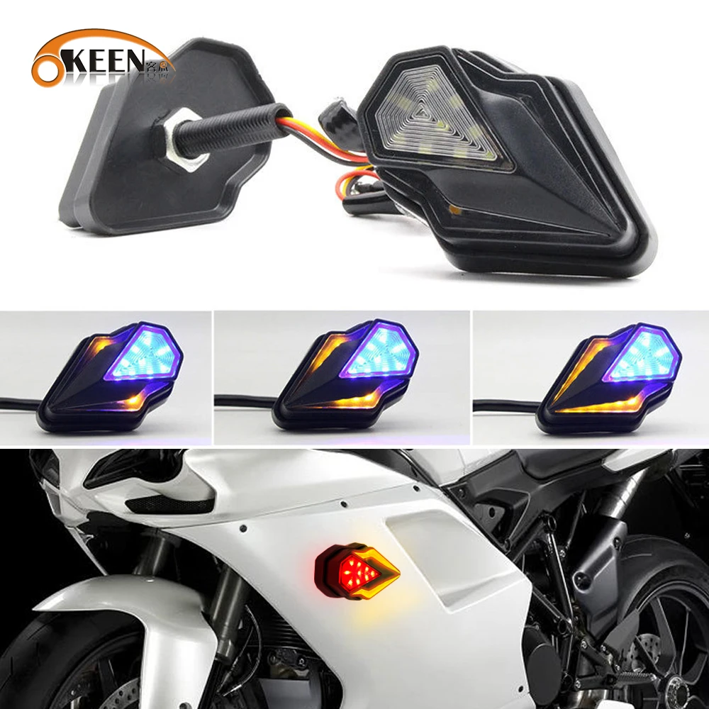 OKEEN LED Motorcycle Turn Signal Light Universal Flowing Flashing Indicator Blinker Daylight Rear Tail Lamp Motobike Accessories