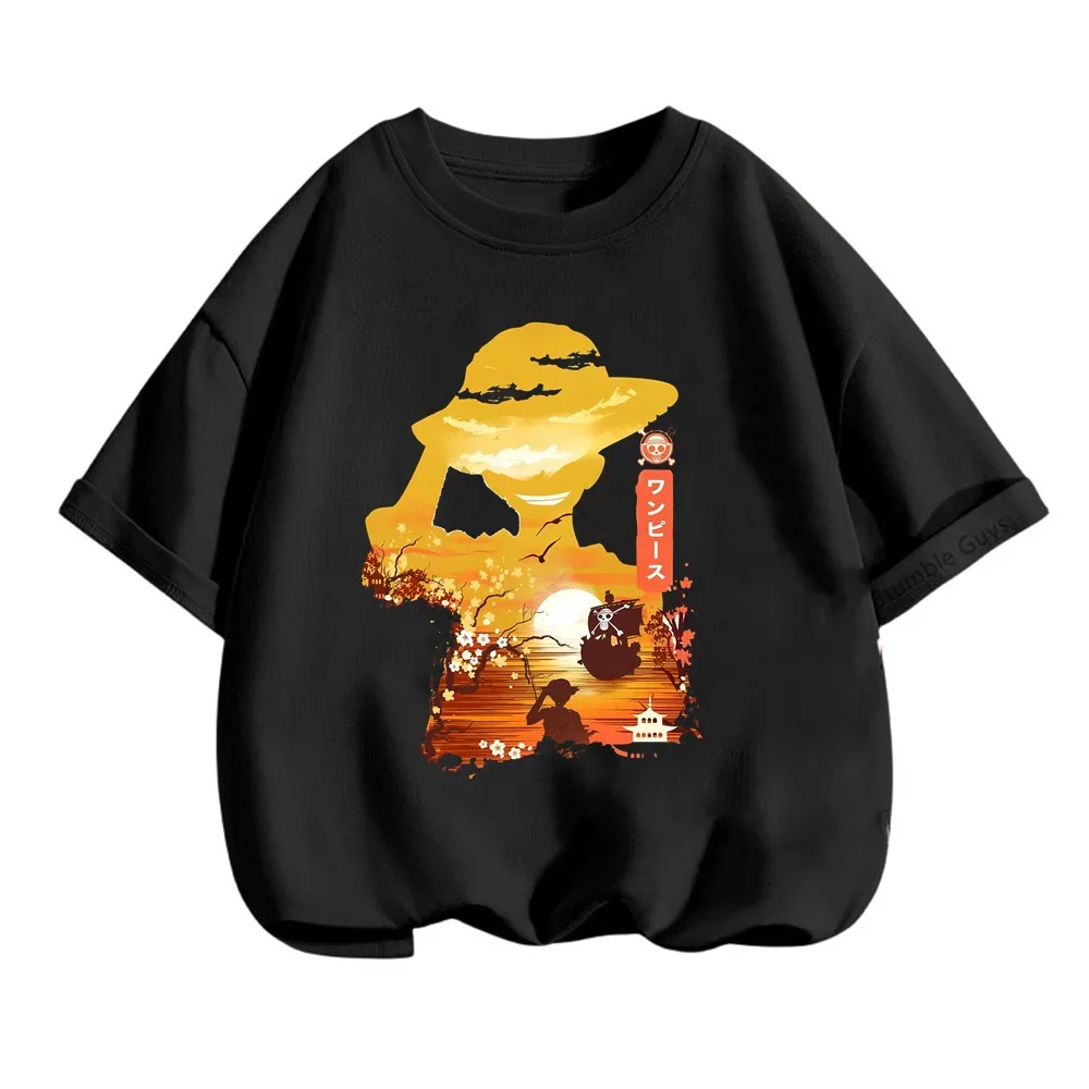 Japanese Anime One Pieces Tshirt Kids Short Sleeve New Luffy Gear 5 T-shirt Casual Cartoon Teen Tops Summer Boys Clothes Girls