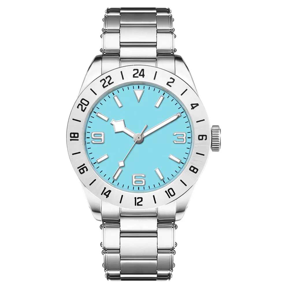 Orologio da uomo con logo personalizzato da 39 mm quadrante sterile NH35 orologio meccanico automatico orologio da polso in vetro zaffiro impermeabile bracciale in acciaio