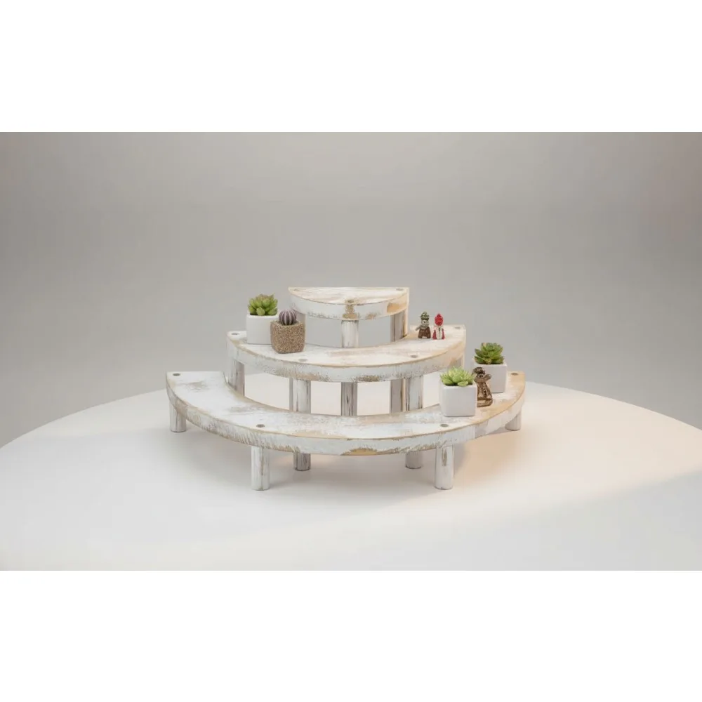 

3-Tier Wooden Display Stand Riser, Vintage Organizer for Perfume, Makeup, Cupcakes & Collections, Multi-Functional Shelf