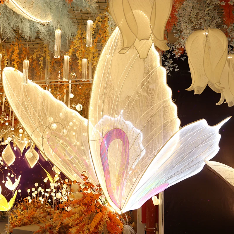 Papillons lumineux LED en dentelle blanche pour décoration de mariage, lampes papillon romantiques, charge routière, passerelle sur les lumières de scène de fête.