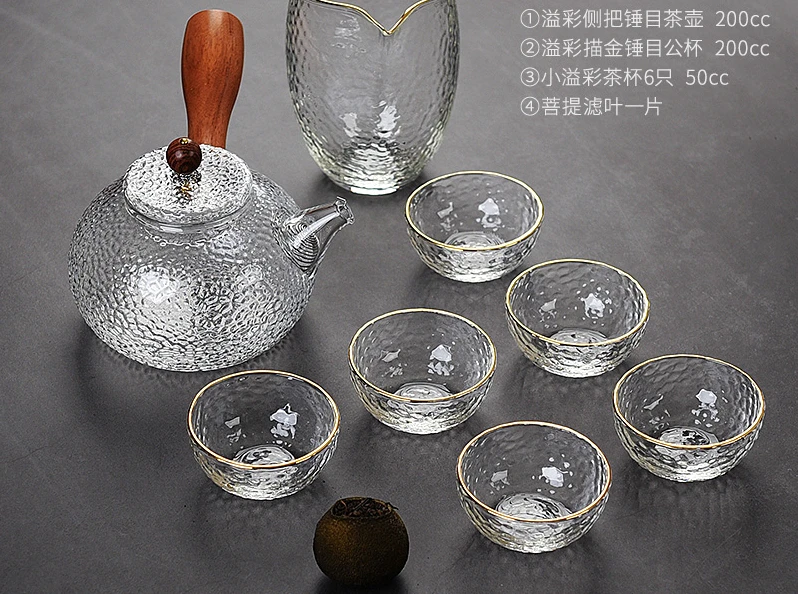 Flowing Light, Colorful, Heat Resistant Glass, Kung Fu Set Set, Black Sandalwood Solid PlateTableTea Sea