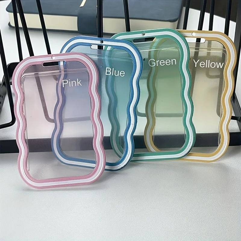 2D Transparent Gradient Wave Photo‑Card Holder, Cute ID Bus Pass Case with Charms & Bracelet, Holiday Gift