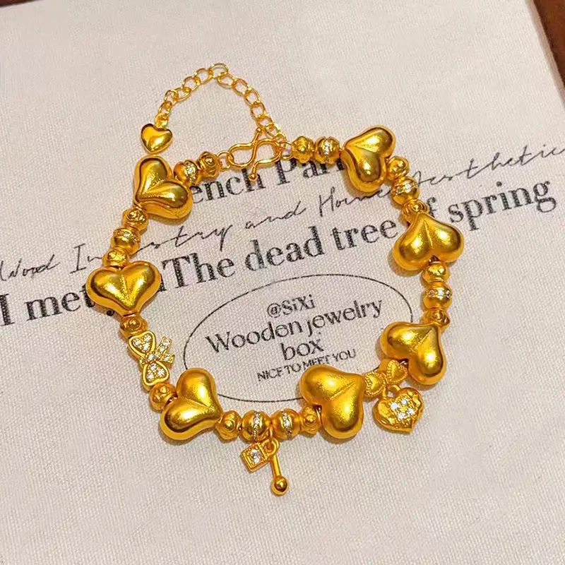 

AU999 Heart Bow Bracelet Women's 24K Gold - Value-preserving pure gold bracelet, a loving premium accessory for ladies