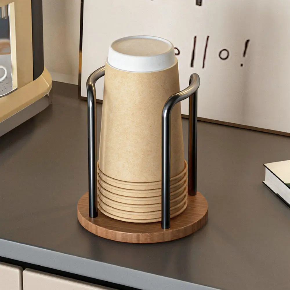 Desktop Disposable Paper Cup Holder Organizer Rack For For Huimai Walnut Wood Style Dustproof Inverted Coffee Tea Dispenser